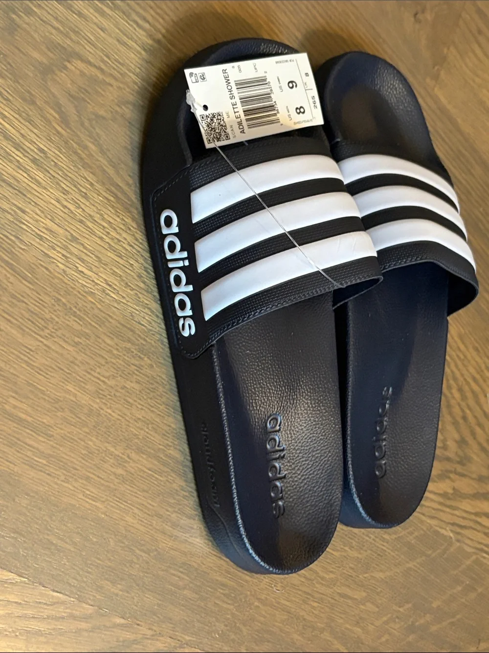 adidas Black and White Adilette Shower Slides size 8M
